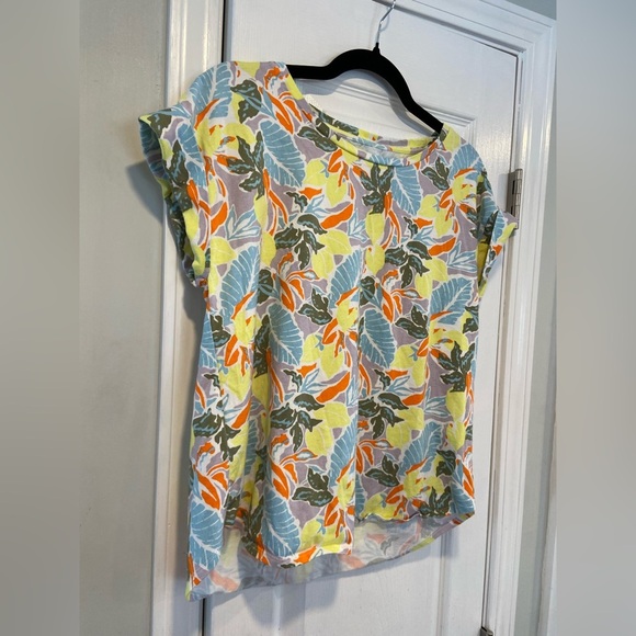 L.L. Bean Signature Size M Rangeley Cotton Tee Scoop Neck Lemon Floral Tee Shirt - Picture 6 of 10